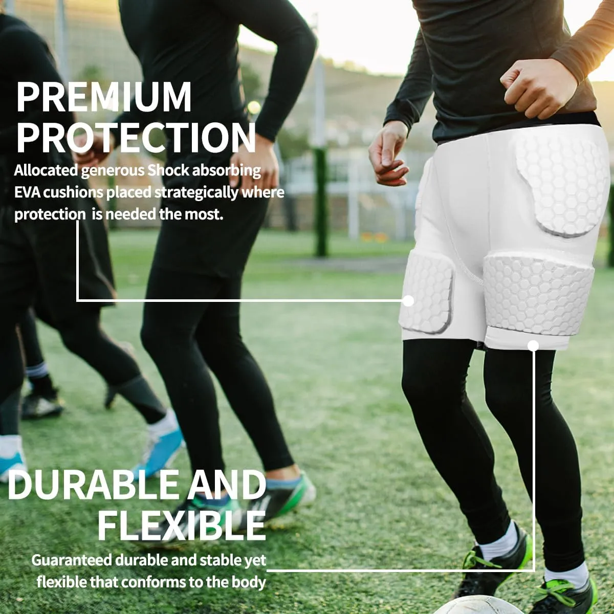 5 Pad Football Girdle for Men Youth - Padded Compression Shorts with Hip, Thigh Pads for Football, Baseball, Sliding Protective Gear for Adults Teens High-Density EVA Foam