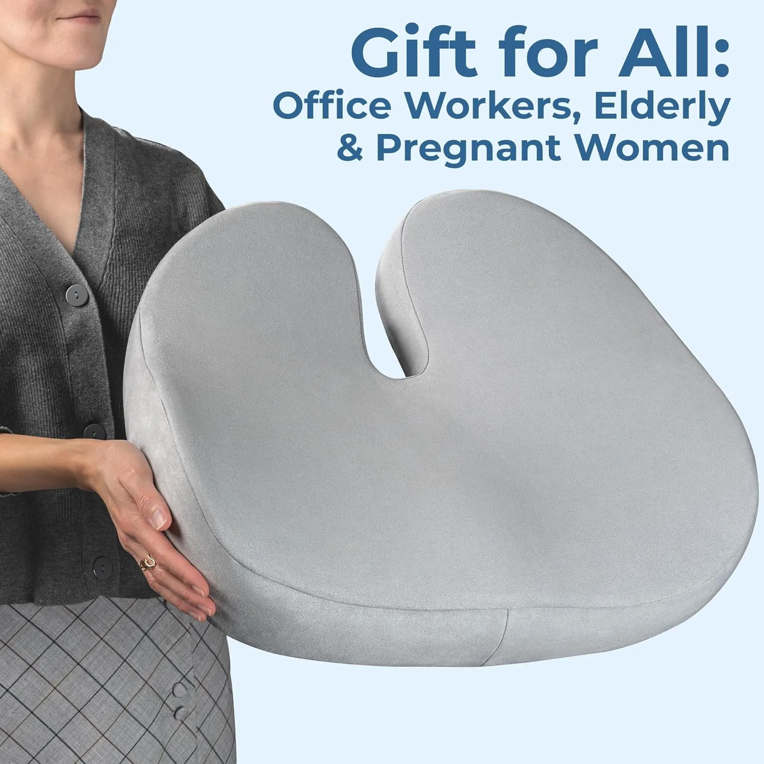 5 STARS UNITED Seat Cushion for Tailbone Pain Relief – Large Memory Foam Lifting Pillow for Coccyx, Hip, Sciatica & Post-Surgery Recovery – Wheelchair, Car, Desk, Gaming & Office Chairs, Light Gray