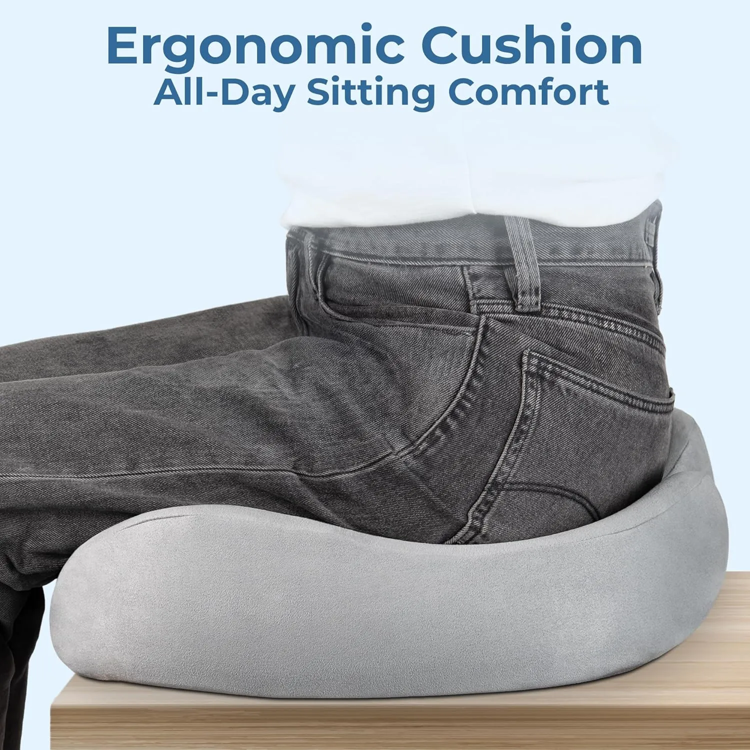 5 STARS UNITED Seat Cushion for Tailbone Pain Relief – Large Memory Foam Lifting Pillow for Coccyx, Hip, Sciatica & Post-Surgery Recovery – Wheelchair, Car, Desk, Gaming & Office Chairs, Light Gray