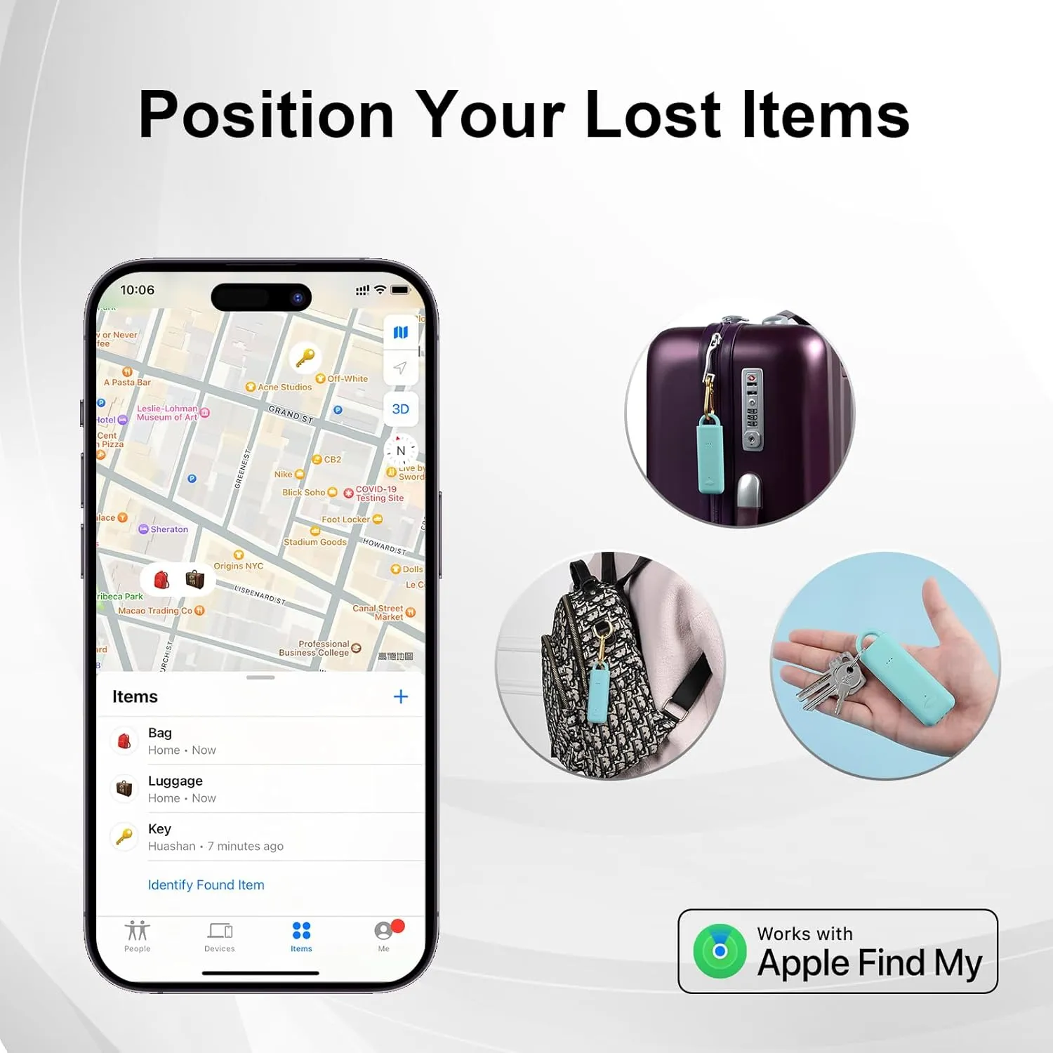6-in-1 Safety Alarm Keychain with GPS Location (iOS Only, Android Not Supported), Position Lover Elderly Kids, Key Finder, Item Anti-Lost, Mini Flashlight, 130dB Siren, Works with Apple Find My