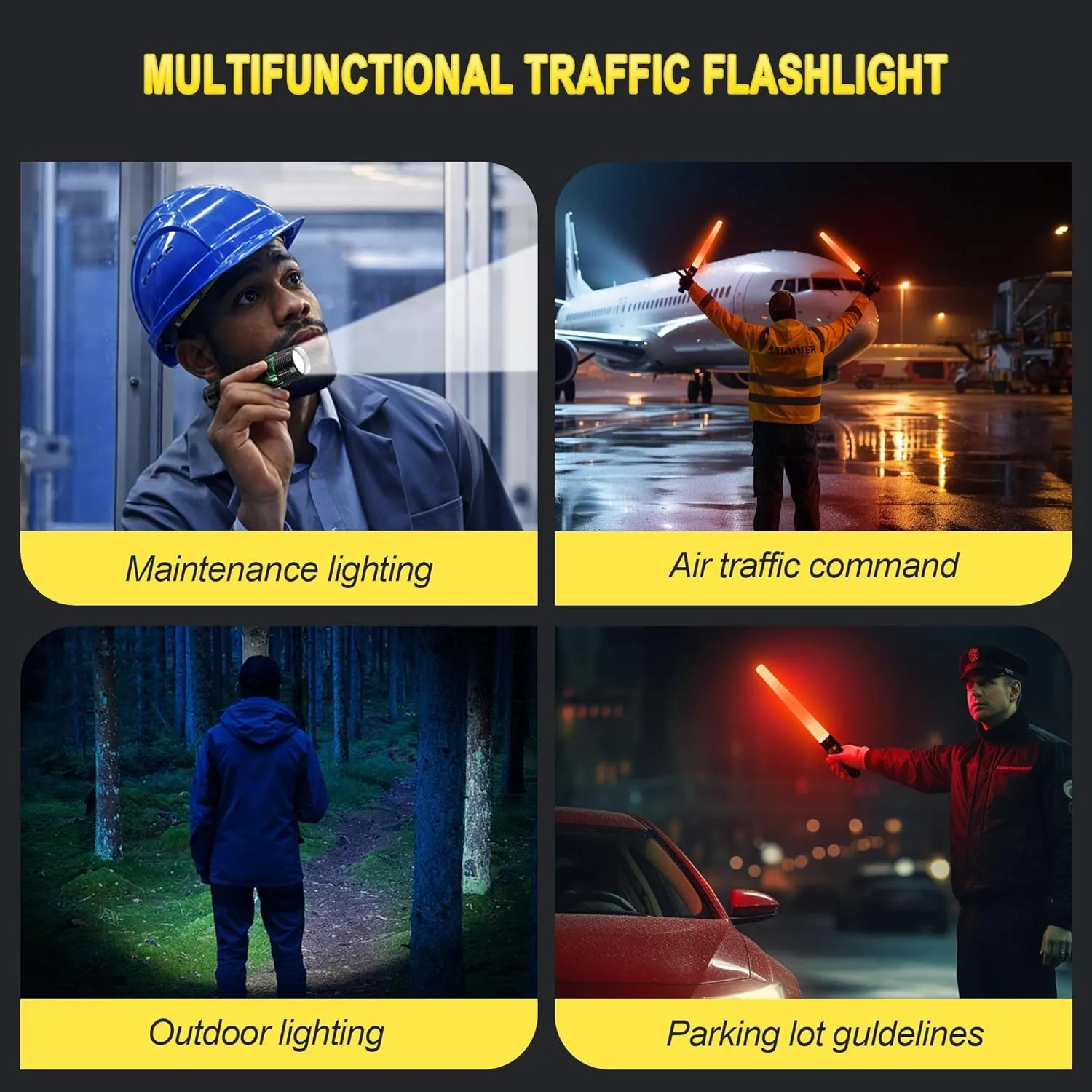 6 Pack Traffic Wand, 16 Inch LED Traffic Flashlight, Orange Safety Signal Baton with for 5 Flashing Modes, Air Traffic Control Wands for Airport, Parking, Car Directing