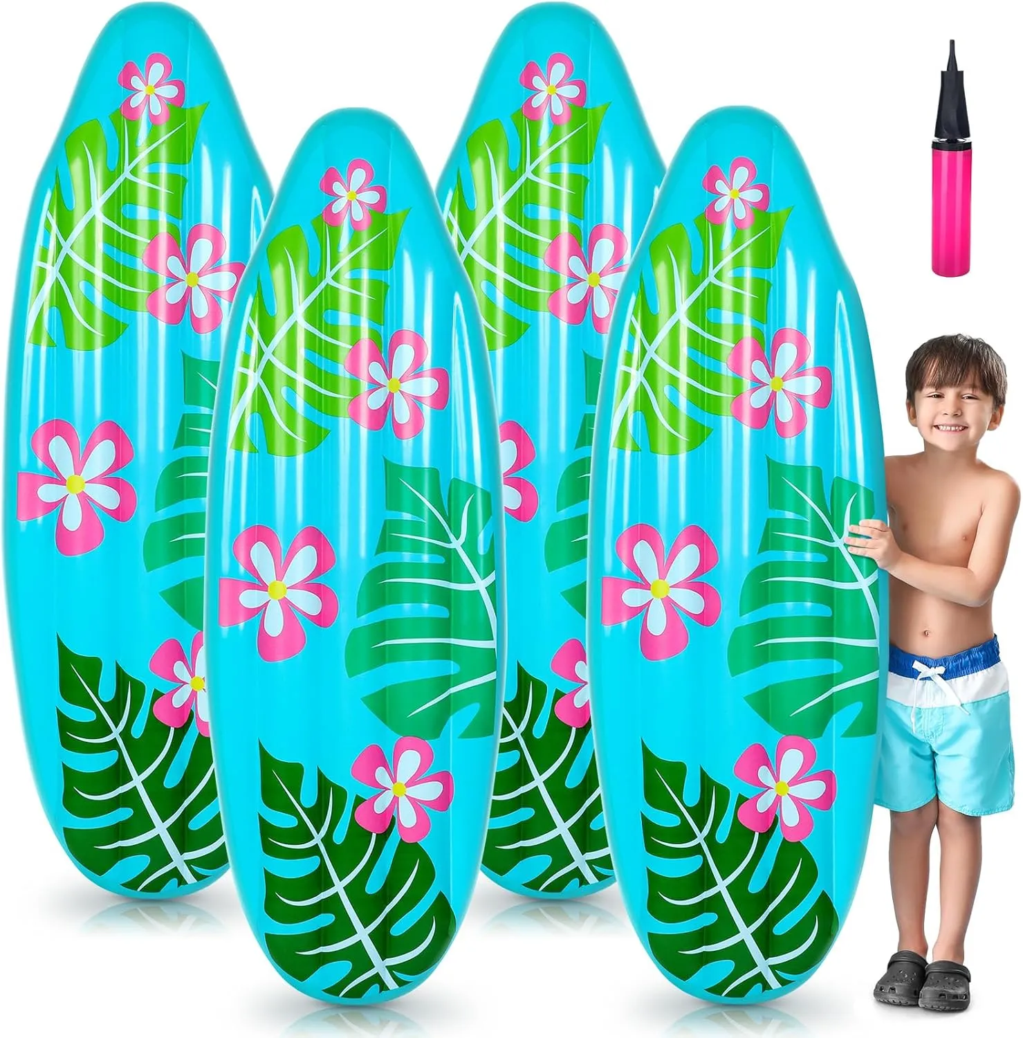 60 Inch Luau Inflatable Surfboard for Beach Inflatable Surf Board Luau Decoration Tropical Inflatable Pool Surfboard Float for Surf Hawaiian Theme Summer Sea Party