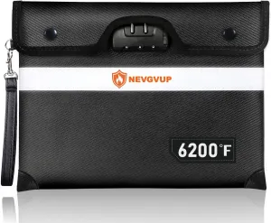 6200F Upgraded Fireproof Document Money Bag with Lock, Zipper/Reflective Strip, 9 Layers Heat Insulated, Water Resistant Fire Bag