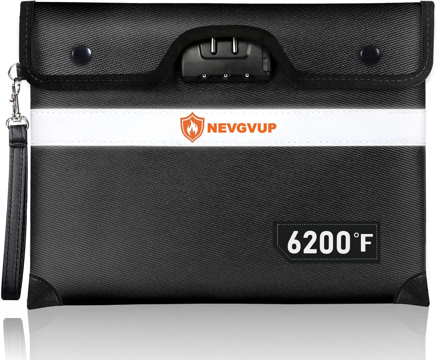 6200F Upgraded Fireproof Document Money Bag with Lock, Zipper/Reflective Strip, 9 Layers Heat Insulated, Water Resistant Fire Bag