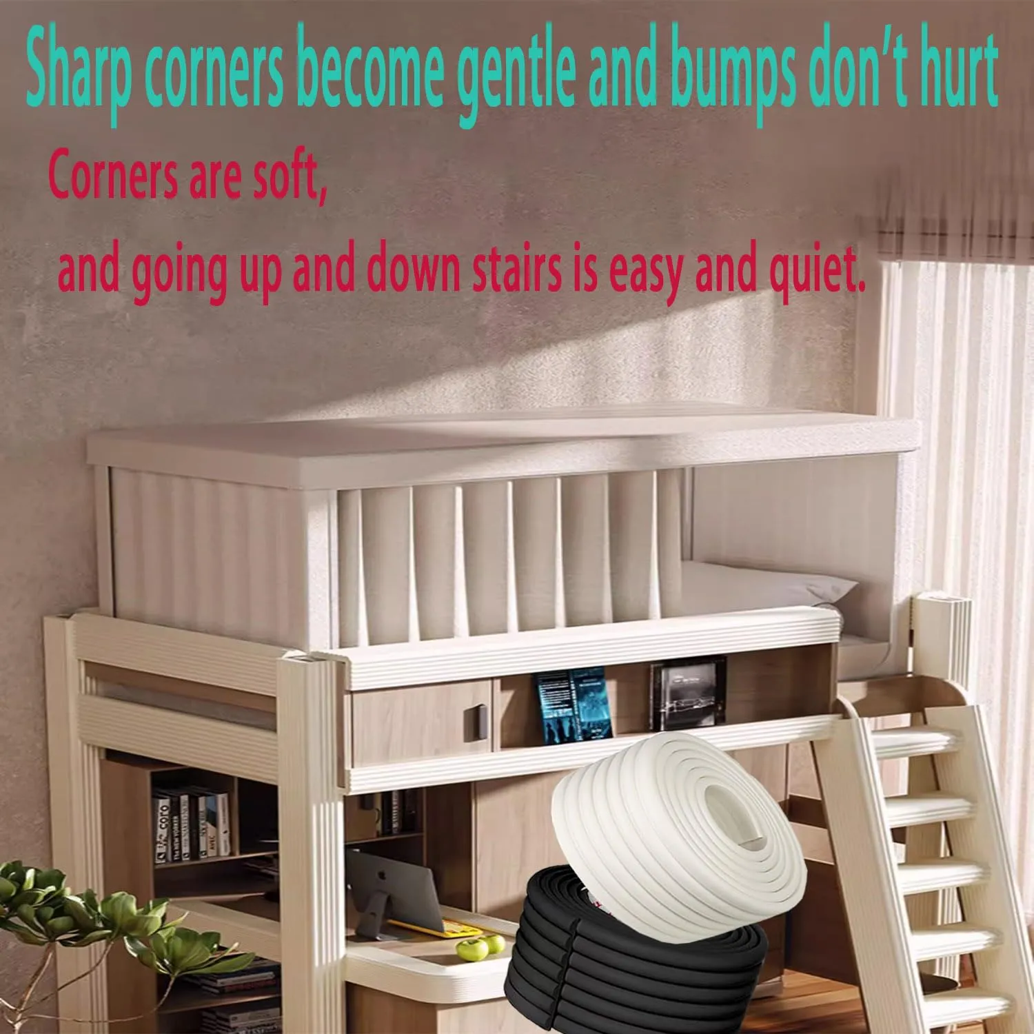 6.5ft Bunk Bed Ladder Pads, Foam Soft Corner Protectors, with Strong Adhesivefor Stair Steps Foot Comfort,Stair Edge, Sharp Edges,Table, Furniture （Grey）