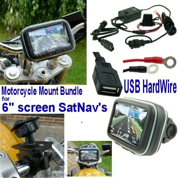 6inch Screen GPS SatNav Motorcycle USB Hardwire Mount (SKU 14271)