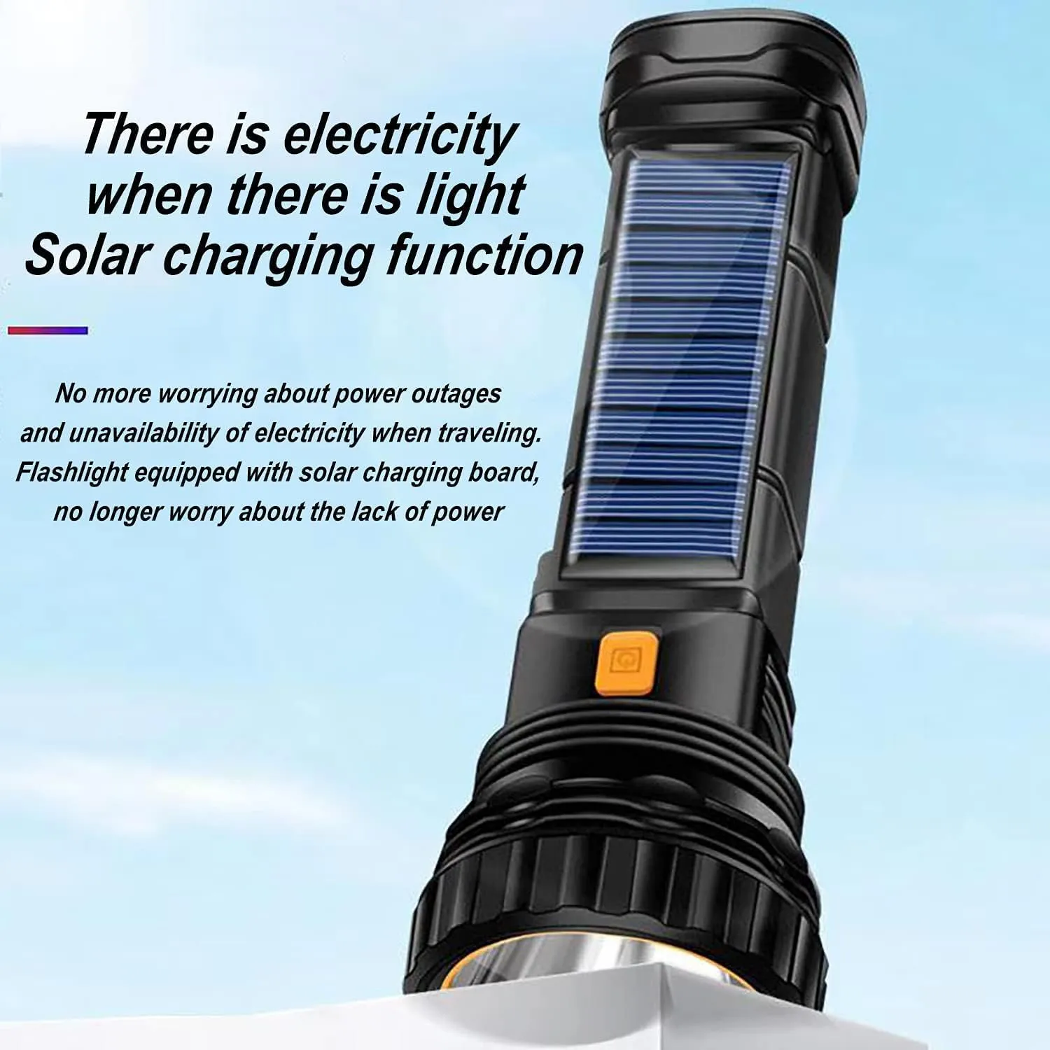 6PCS Solar/Rechargeable Multi Function 1000 Lumens LED Flashlight, with Emergency Strobe Light and 1200 Mah Battery, Emergency Power Supply and USB Charging Cable, Fast Charging
