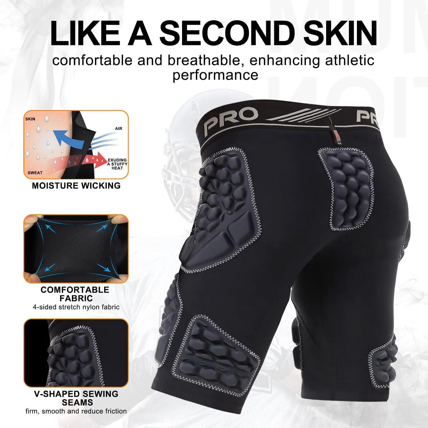 7-Pad Football Girdle for Men, Adult Football Girdle, Integrated Hip, Tailbone, Thigh Pads Girdles