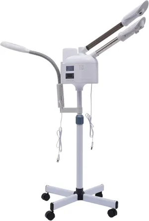 750W White Facial Steamer, Beauty Salon Spa Skin Care Instrument Ozone Facial Steamer Sprayer, Face Humidifier, for Home, Beauty Salons and Spas, Adjustable Height Angle, with Universal Wheels