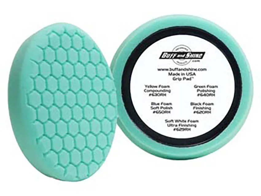 7.5" US Green Polishing Hex Faced Foam Grip Pad™ with Center Ring Backing