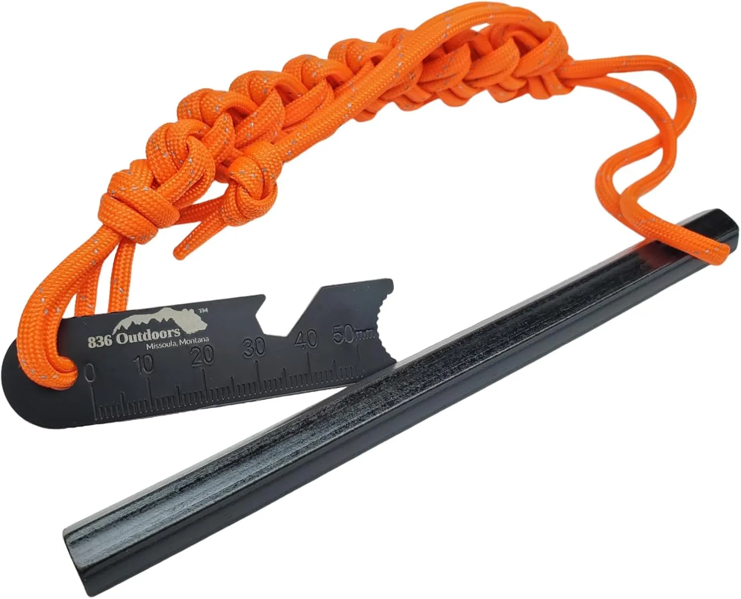 836 Outdoors Hexagon Ferro Rod (6 x 1/2 inches) with 10 feet of Quick-Release Reflective 550 Paracord and Multi-Tool Striker for Emergency, Survival, Backcountry Fire Starter Kit | 32,000 Strikes