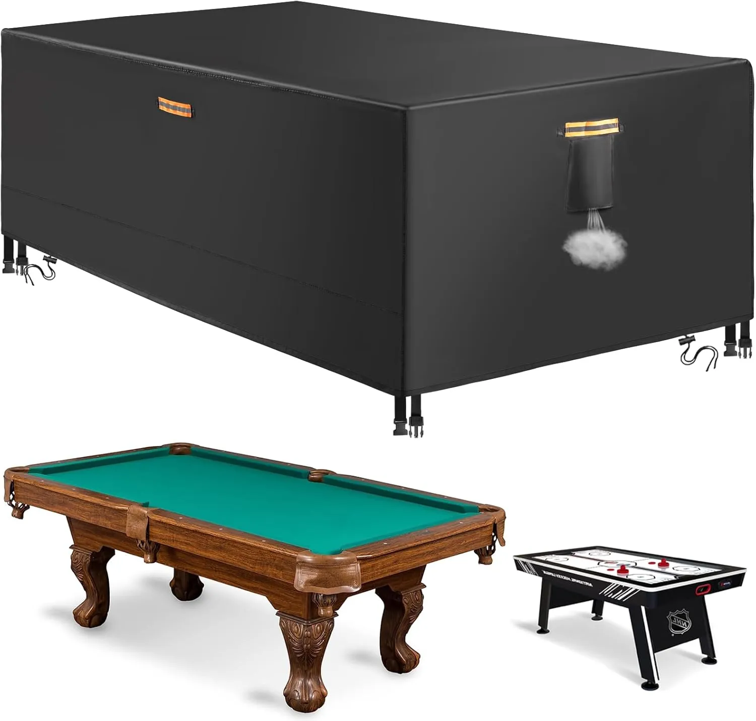 8ft Pool Table Covers, Billiard Table Covers Windproof, 420D Oxford Pool Table Cover 8 Feet Indoor Dustproof, Universal Fit Snooker Ping Pong Cover for Pool Table Game (102x53x32in)