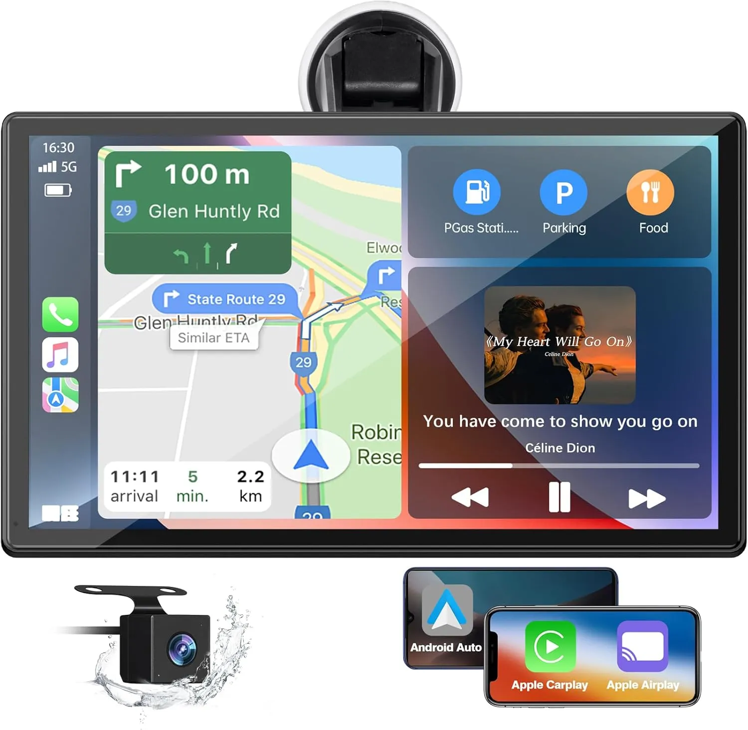 9-Inch Wireless Car Stereo with Carplay, Backup Camera, GPS Navigation, Android Auto - by LAMTTO