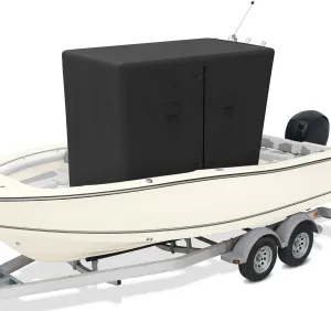 900D T-Top Console Boat Cover, Waterproof Heavy Duty Tear-Resistant Polyester for Center Console Boat with T-Top Roof, Black(90" L x 67" W x 87" H)