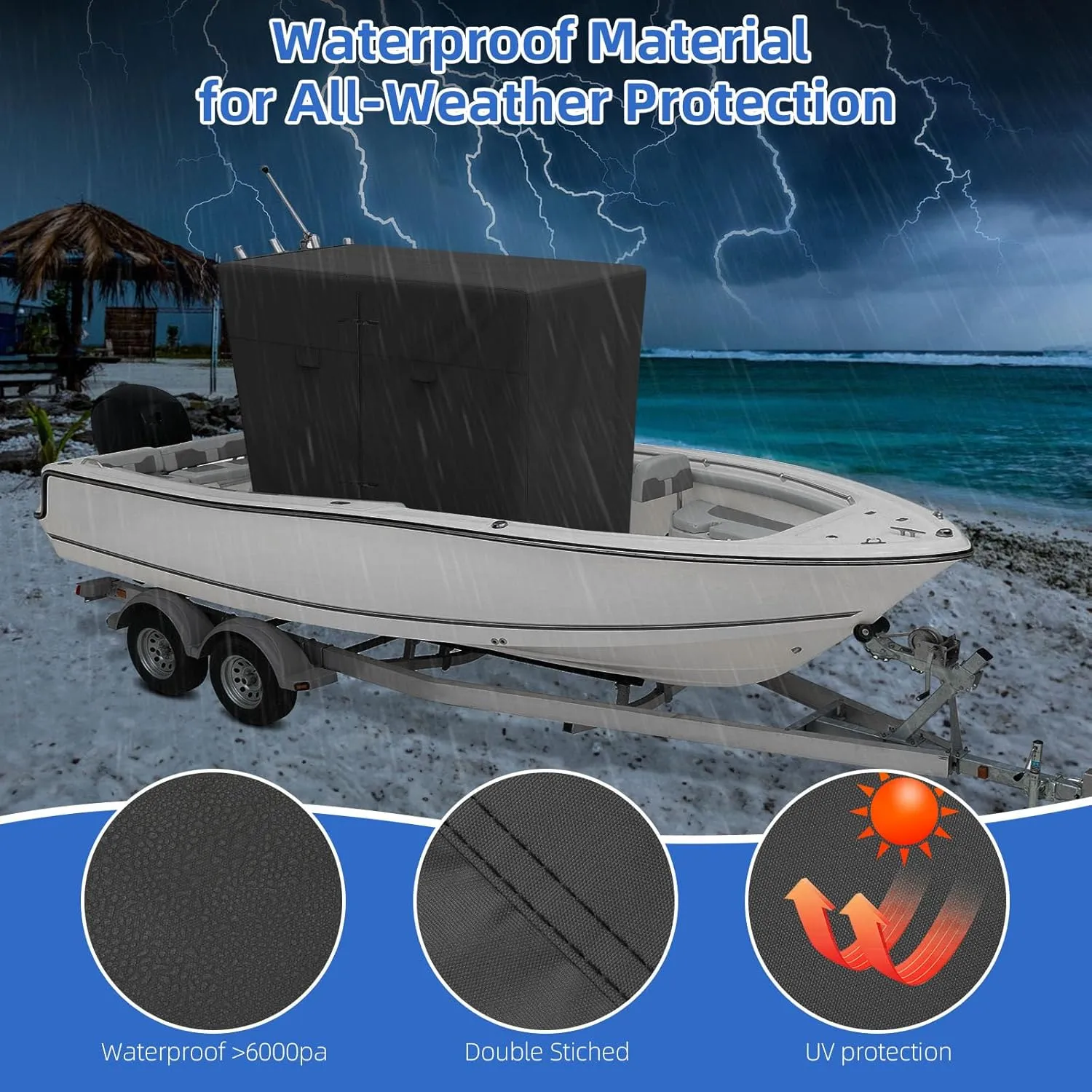 900D T-Top Console Boat Cover, Waterproof Heavy Duty Tear-Resistant Polyester for Center Console Boat with T-Top Roof, Black(90" L x 67" W x 87" H)