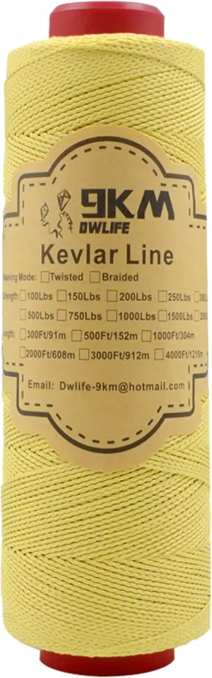 9KM DWLIFE Kevlar Kite String, 70lb 1000Ft, Twisted Kevlar Line, Low Stretch, High Strength, Heavy Duty, Fishing Assist Cord, Camping, Hiking, Outdoor Survival Rope