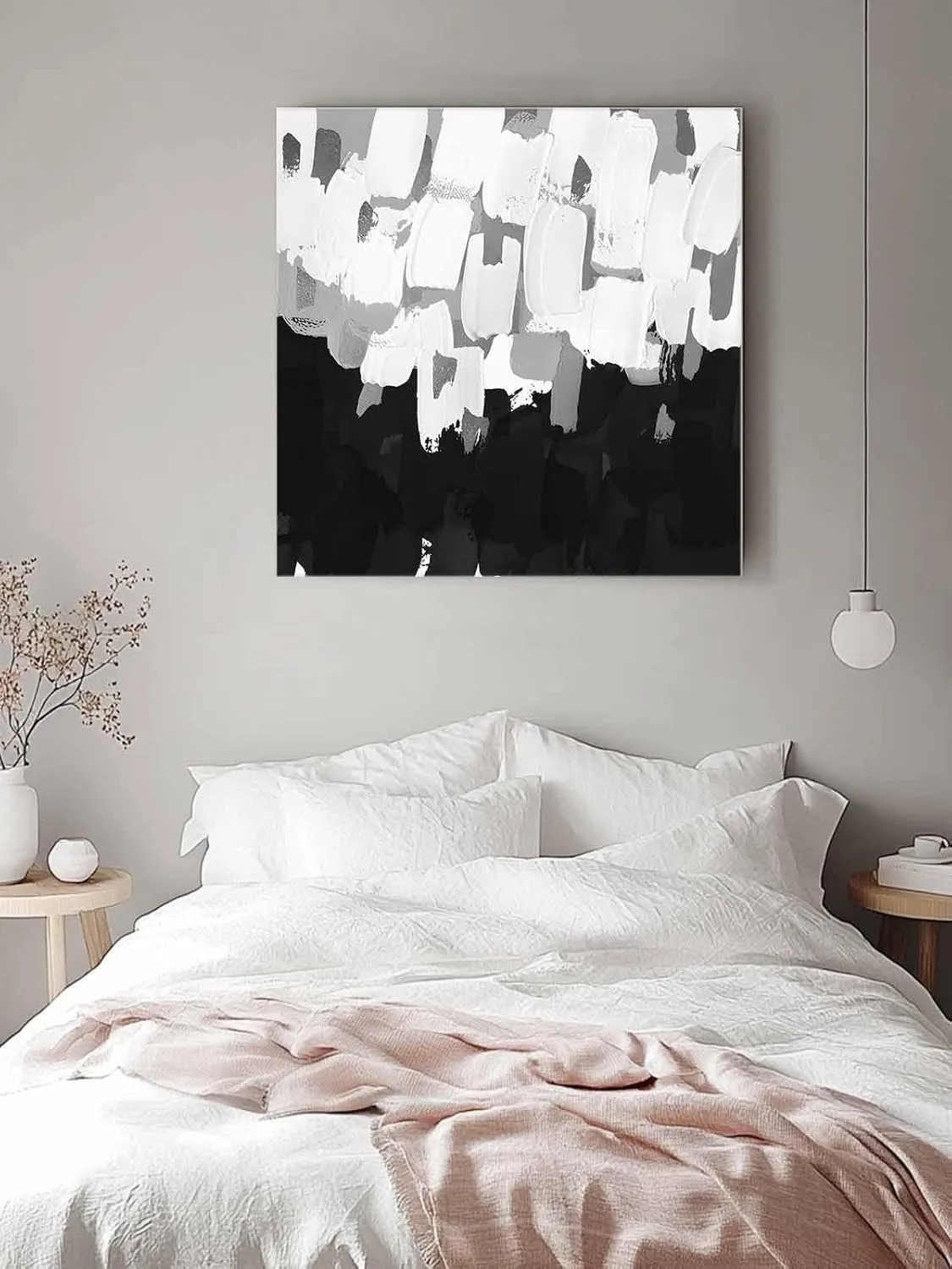 Abstract Graffiti Square Canvas Wall Art - Framed Wall Art Paintings, Paint Black White Pictures Prints Artwork for Bedroom Living Room Home Decor, 16" x 16" Wall Decor, Ready to Hang