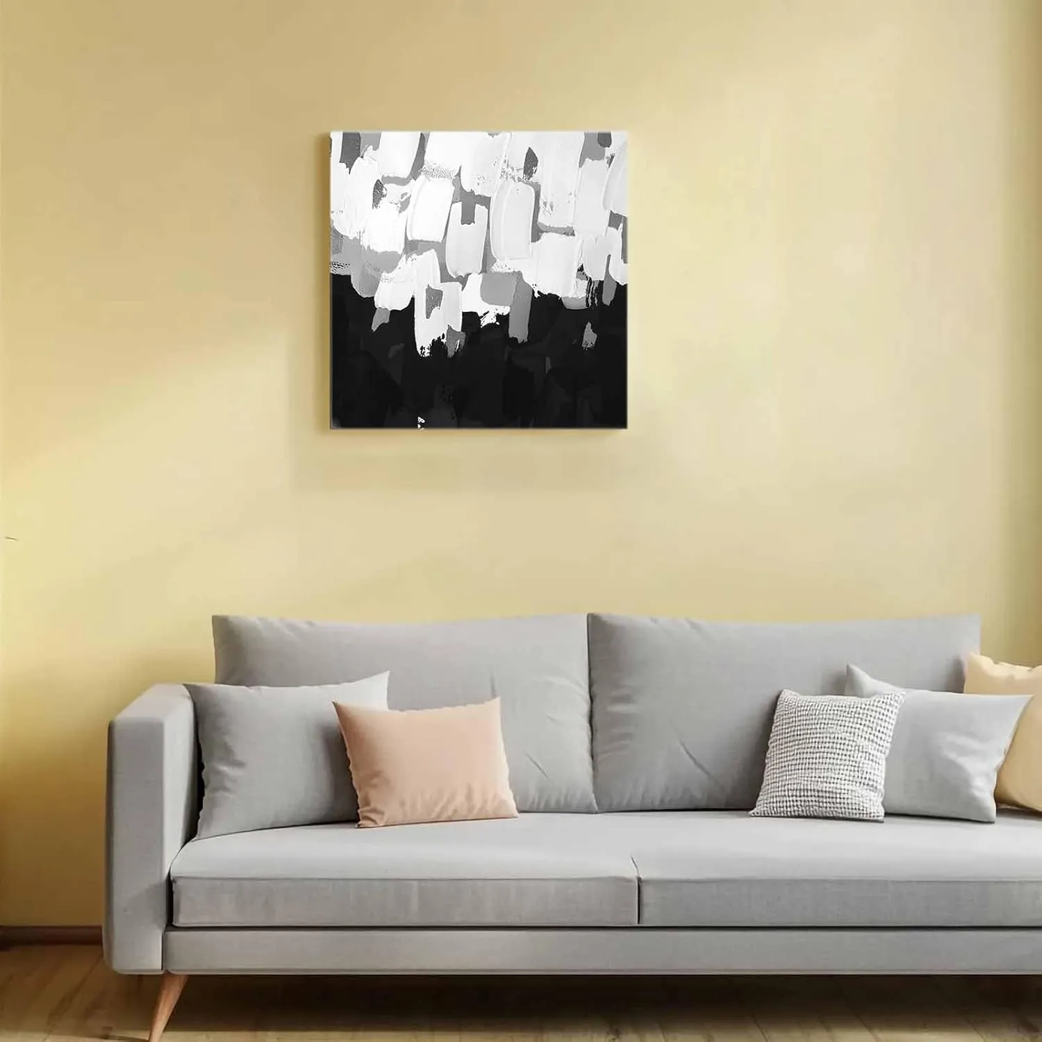 Abstract Graffiti Square Canvas Wall Art - Framed Wall Art Paintings, Paint Black White Pictures Prints Artwork for Bedroom Living Room Home Decor, 16" x 16" Wall Decor, Ready to Hang