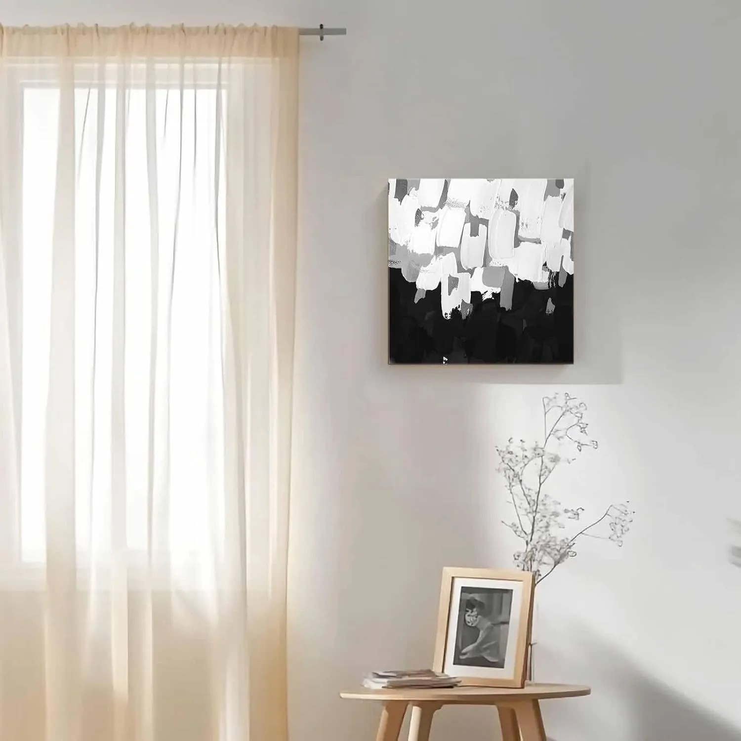 Abstract Graffiti Square Canvas Wall Art - Framed Wall Art Paintings, Paint Black White Pictures Prints Artwork for Bedroom Living Room Home Decor, 16" x 16" Wall Decor, Ready to Hang