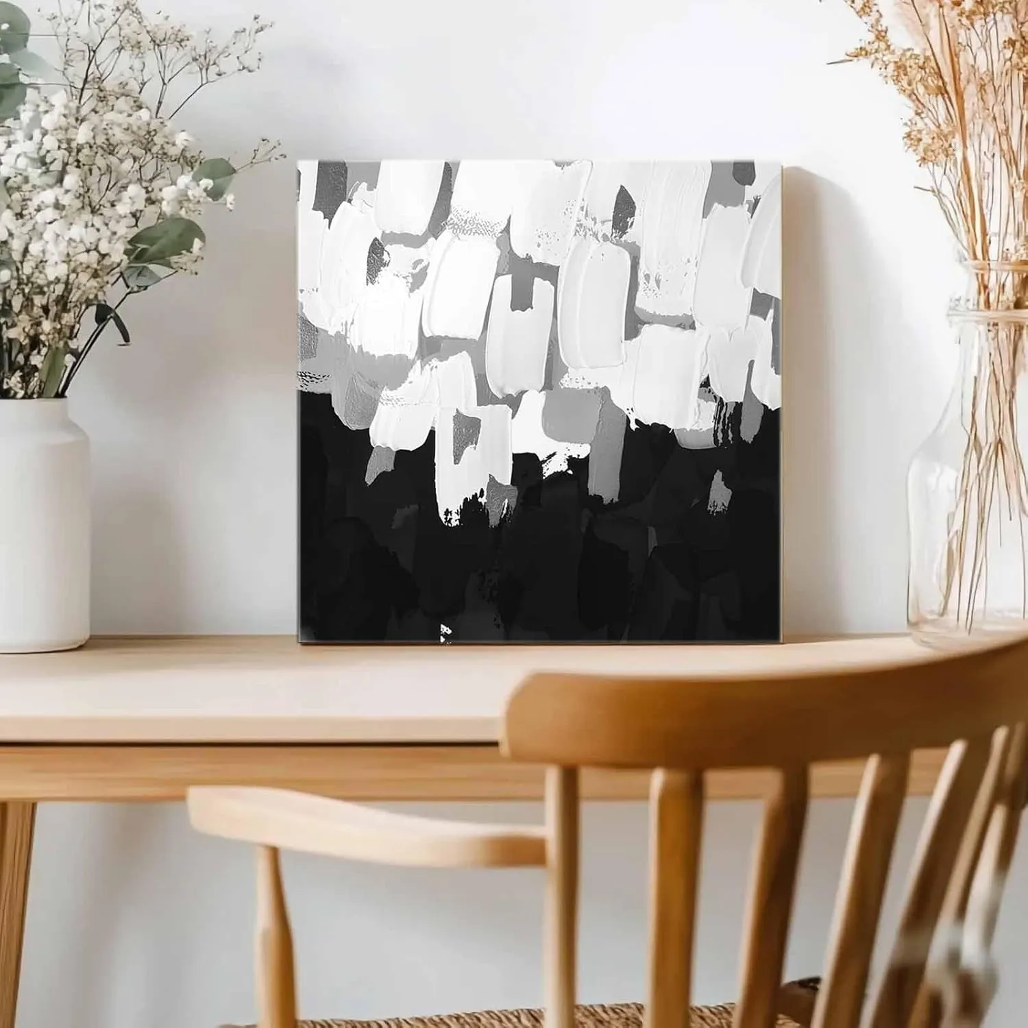 Abstract Graffiti Square Canvas Wall Art - Framed Wall Art Paintings, Paint Black White Pictures Prints Artwork for Bedroom Living Room Home Decor, 16" x 16" Wall Decor, Ready to Hang