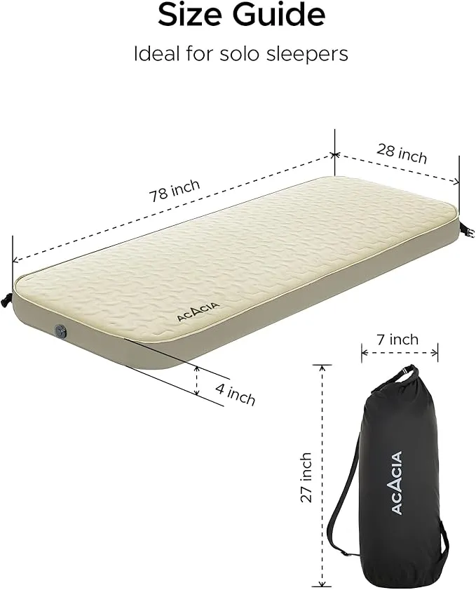 ACACIA 4" Thick Self Inflating Sleeping Pad with Foam, Innovative Y-Shaped Telescopic Structure, Ultraportable Camping Air Mattress with Pump Sack, Outdoor Compact Sleep Bed for Travel Tent Car