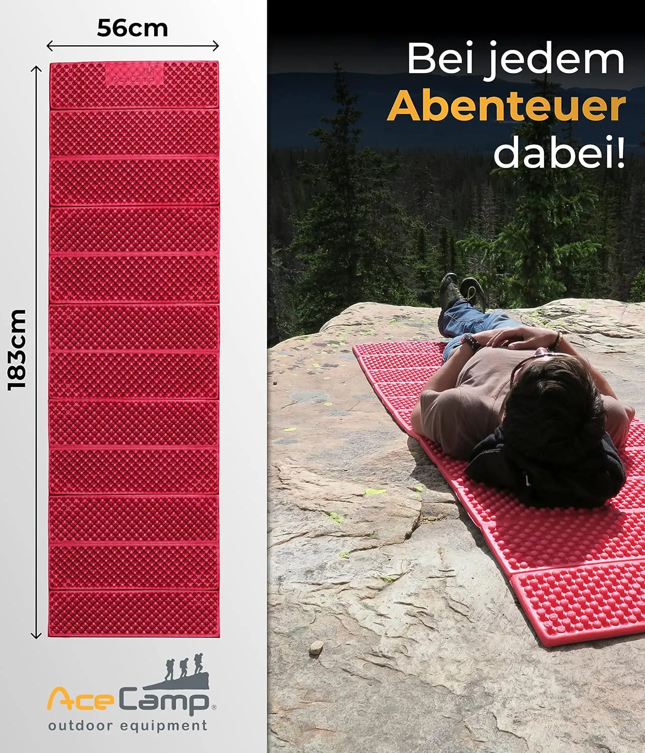 AceCamp Portable Foam Sleeping Pad, Full Length Accordion Sleeping Mat for Camping & Hiking, Lightweight, Soft & Compact Cushion for Sleeping Bag, Comfort, Tent, Rocky Terrain