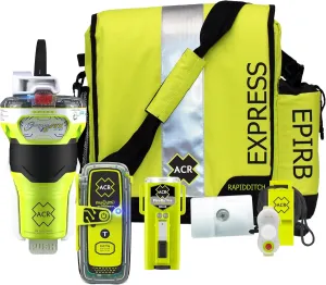 ACR GlobalFix V6 RLS EPIRB Survival Kit with ResQLink 410 RLS PLB, Ditchbag, and signaling Gear ensures Reliable Emergency Response, Providing Vital Safety and Rescue Tools.-2339.1