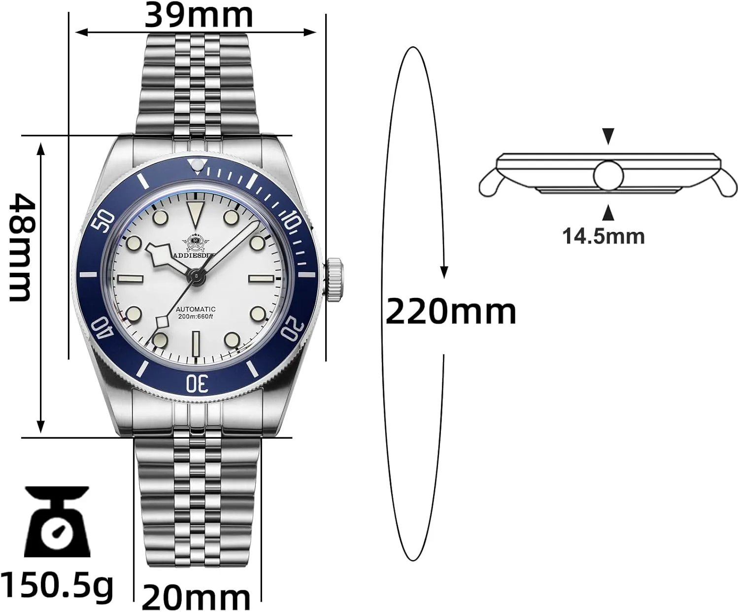 ADDIEDIVE Dive Watches 39 MM Dial Wrist Watches BGW9 Luminous Analog Stainless Steel NH35A Movement Mens Automatic Watch