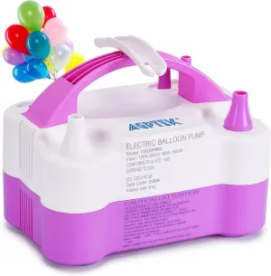 AGPtEK Electric Air Balloon Pump with Built-in Tying Tool, 110V 600W Pink and White Portable Dual Nozzle Inflator/Blower for Party Decoration with Tying Tool on Handle