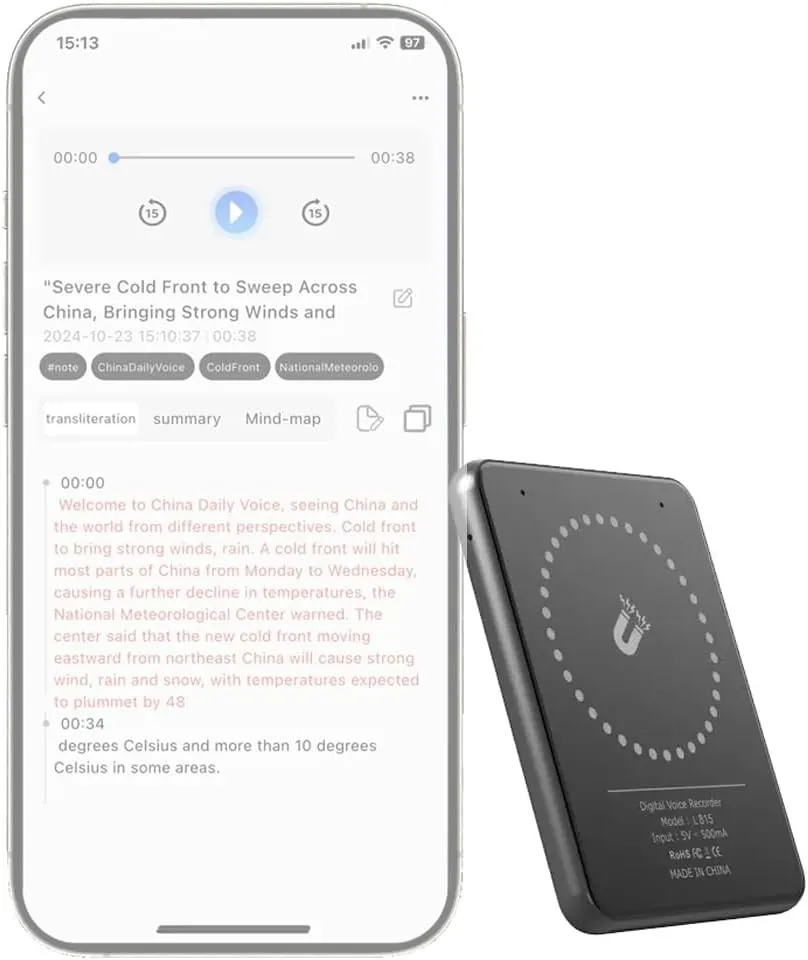 AI Voice Recorder Free Chat GPT-4o AI Hours, Wireless Transcription Device, Speech to Text, Smart AI Note Taking Assistant. 59 Language Translator, AI Transcribe & Summarize Lectures, Meetings, Calls