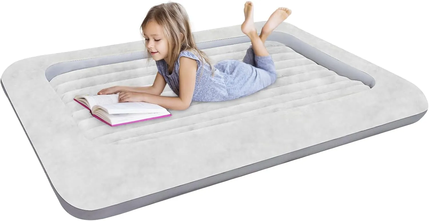 Air Mattress for Kids：Portable Fast Kid air Mattress, Portable Toddler Inflatable Travel Bed, Surface with Plush Smooth Comfortable Ideal for Living Room, Room and Outdoor Camping use（Gray）