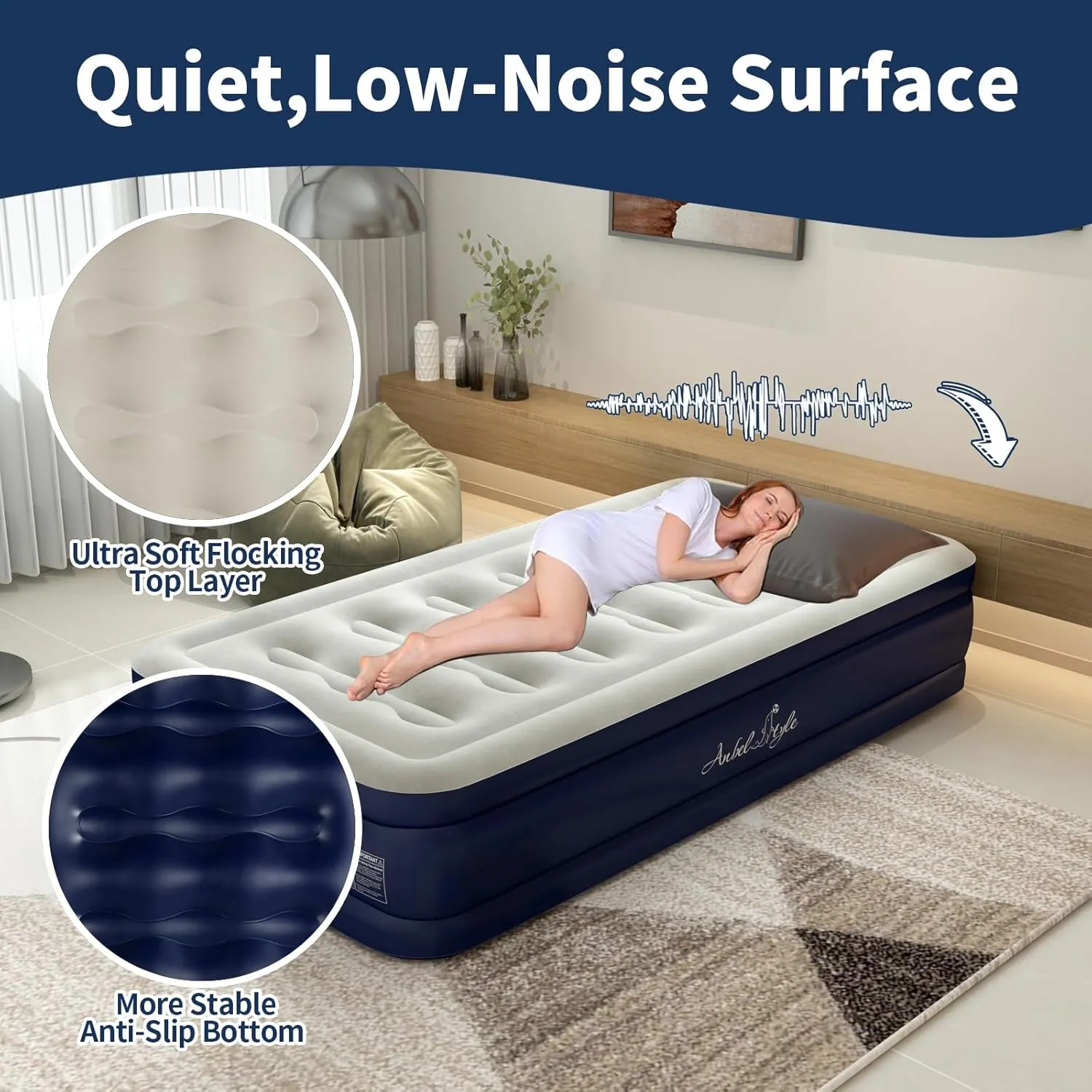 Air Mattresses with Built in Pump, Fast Inflation/Deflation Inflatable Mattress, Foldable Bed Home, Camping & Guests, 16in Bed Height,Blue, Queen Size