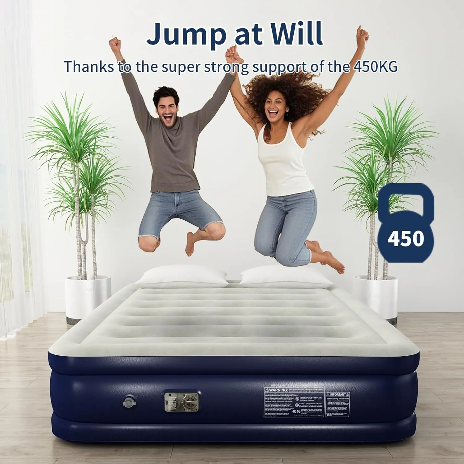 Air Mattresses with Built in Pump, Fast Inflation/Deflation Inflatable Mattress, Foldable Bed Home, Camping & Guests, 16in Bed Height,Blue, Queen Size