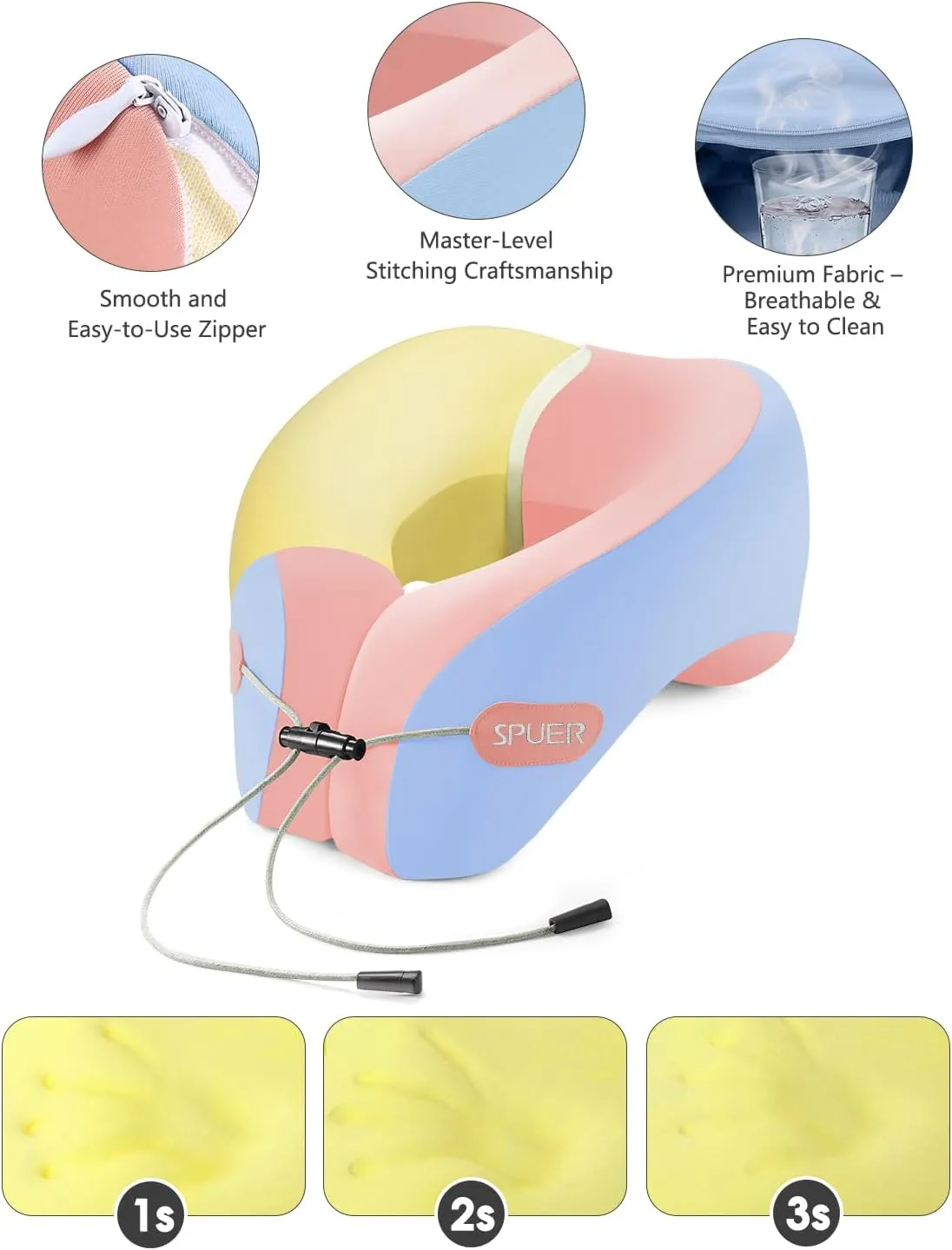 Airplane Travel Pillow – Neck Pillow for Sleeping with Memory Foam for Flights, Cars & Office Naps, Travel Accessories with Eye Mask, Earplugs & Storage Bag (Blue & Pink)