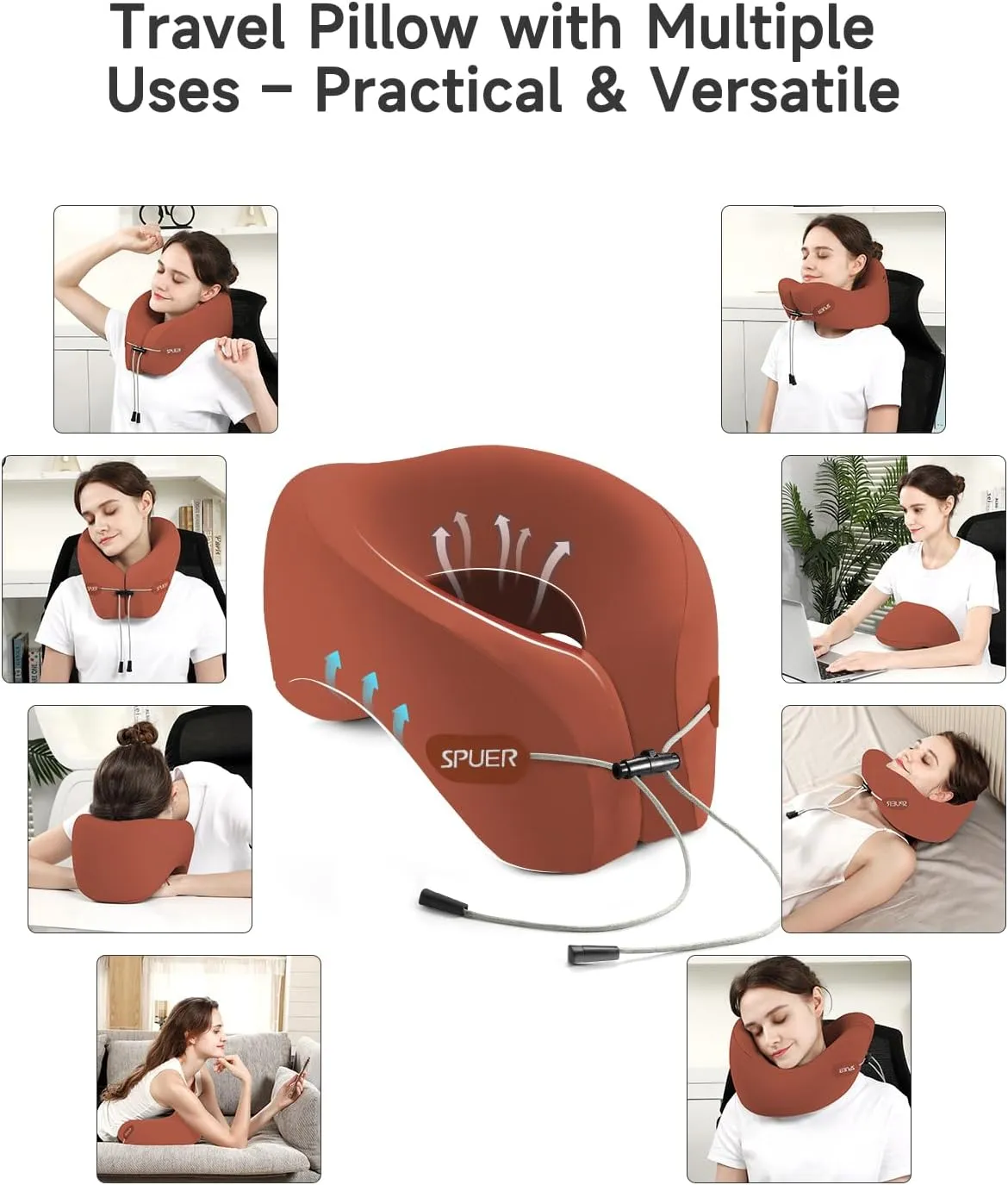 Airplane Travel Pillow – Neck Pillow for Sleeping with Memory Foam for Flights, Cars & Office Naps, Travel Accessories with Eye Mask, Earplugs & Storage Bag (Coffee)