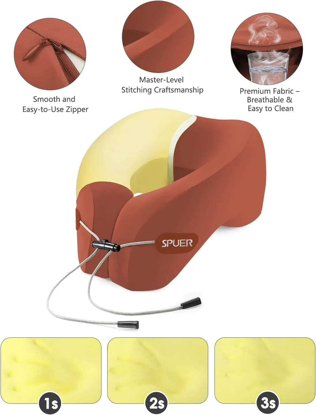 Airplane Travel Pillow – Neck Pillow for Sleeping with Memory Foam for Flights, Cars & Office Naps, Travel Accessories with Eye Mask, Earplugs & Storage Bag (Coffee)