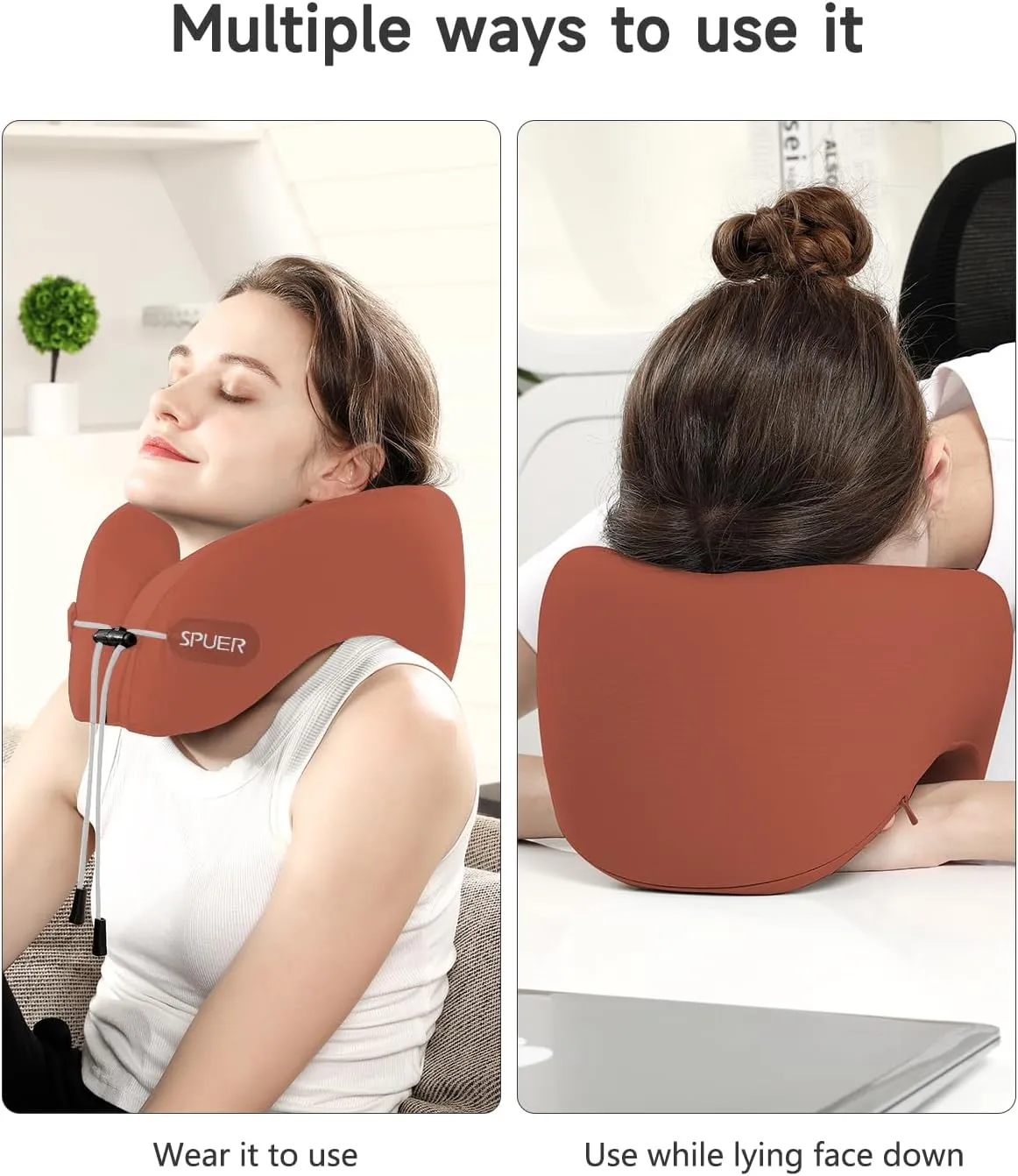 Airplane Travel Pillow – Neck Pillow for Sleeping with Memory Foam for Flights, Cars & Office Naps, Travel Accessories with Eye Mask, Earplugs & Storage Bag (Coffee)