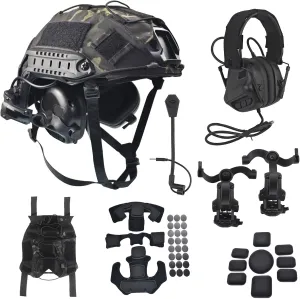 Airsoft Fast Helmet Set Tactical Helmet with Military Noise Cancelling Headset Rail Mount and Helmet Cover Memory Foam Protective Pad Adjustable Size for Adult and Teenager