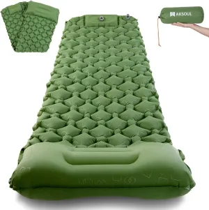 AKSOUL Camping Ultralight Sleeping Pad: Compact Portable Self Inflatable Sleep Mat with Built-in Foot Pump, Lightweight Single Pad for Camping, Traveling, Outdoor Activities (Green)