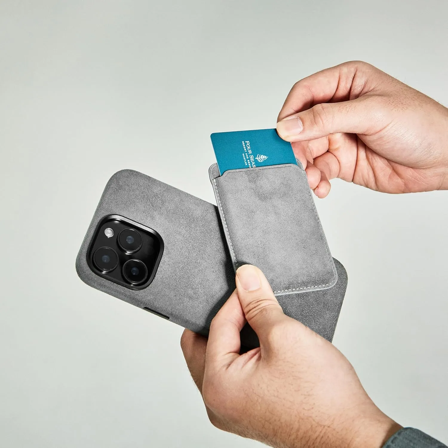 Alcantara Cardholder, Magnetic Wallet Compatible with iPhone 12/13/14/15/16 Series,Card Holder Compatible with MagSafe Magnet (Gray)