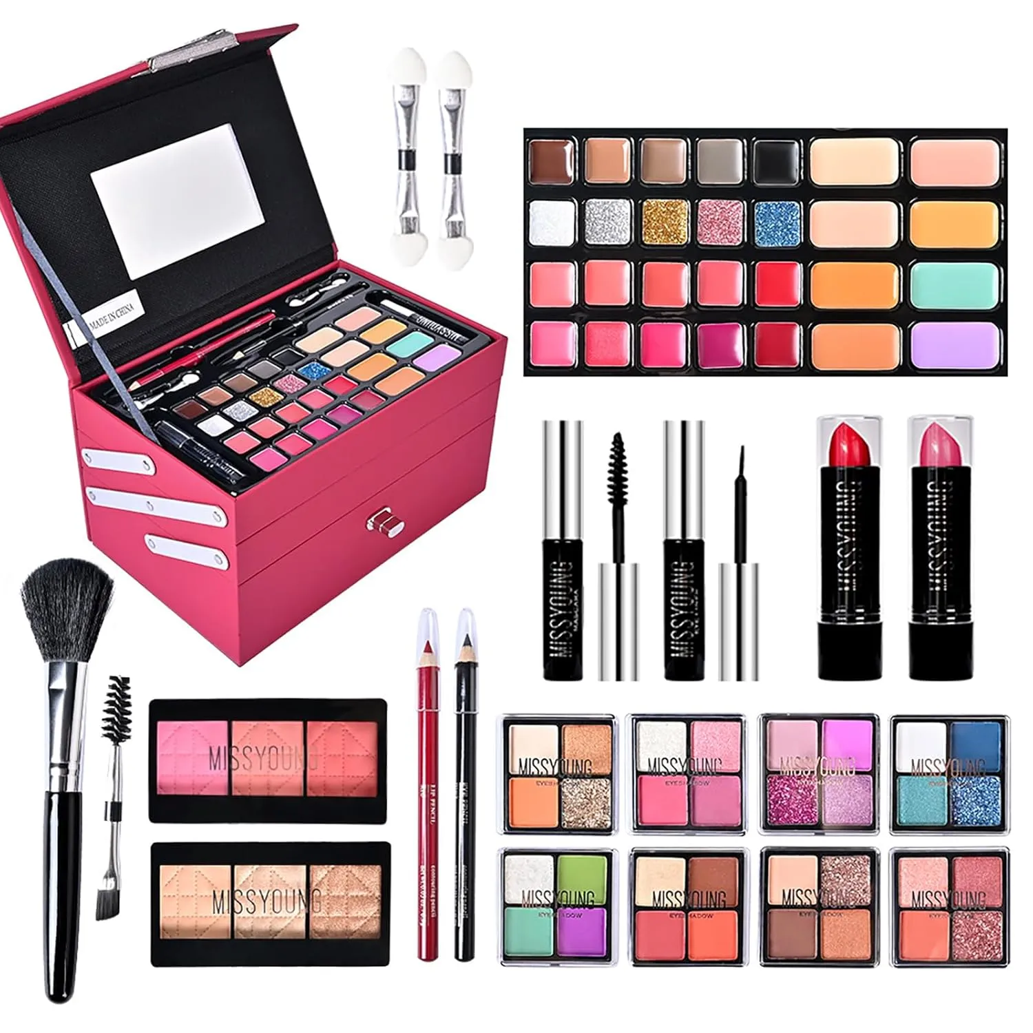 All in One Makeup Kit for Women Full Kit Girls Makeup Gift Sets Xmas Essential Bundle Include Eyeshadow Palette Lipstick Blush Concealer Eyeliner Mascara Foundation Brush Eyebrow Pencil