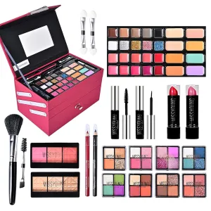 All in One Makeup Kit for Women Full Kit Girls Makeup Gift Sets Xmas Essential Bundle Include Eyeshadow Palette Lipstick Blush Concealer Eyeliner Mascara Foundation Brush Eyebrow Pencil