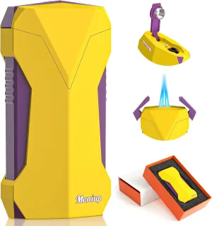 All-in-one Torch Lighter with Dual Flames, Built-in Punch, Cooling Holes, Fuel Window, Pretty Gift for Festival, Refillable Butane Windproof Cool Lighters for Camping, Candles, Outdoors