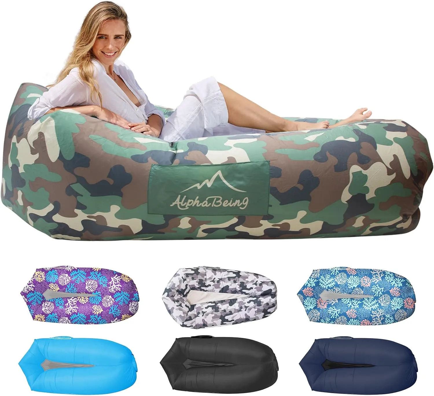 AlphaBeing Inflatable Lounger Air Sofa, Portable Inflatable Couch Mesh Hollow Air Hammock Anti Leakage Air Chair for Outdoor Camping Beach Traveling
