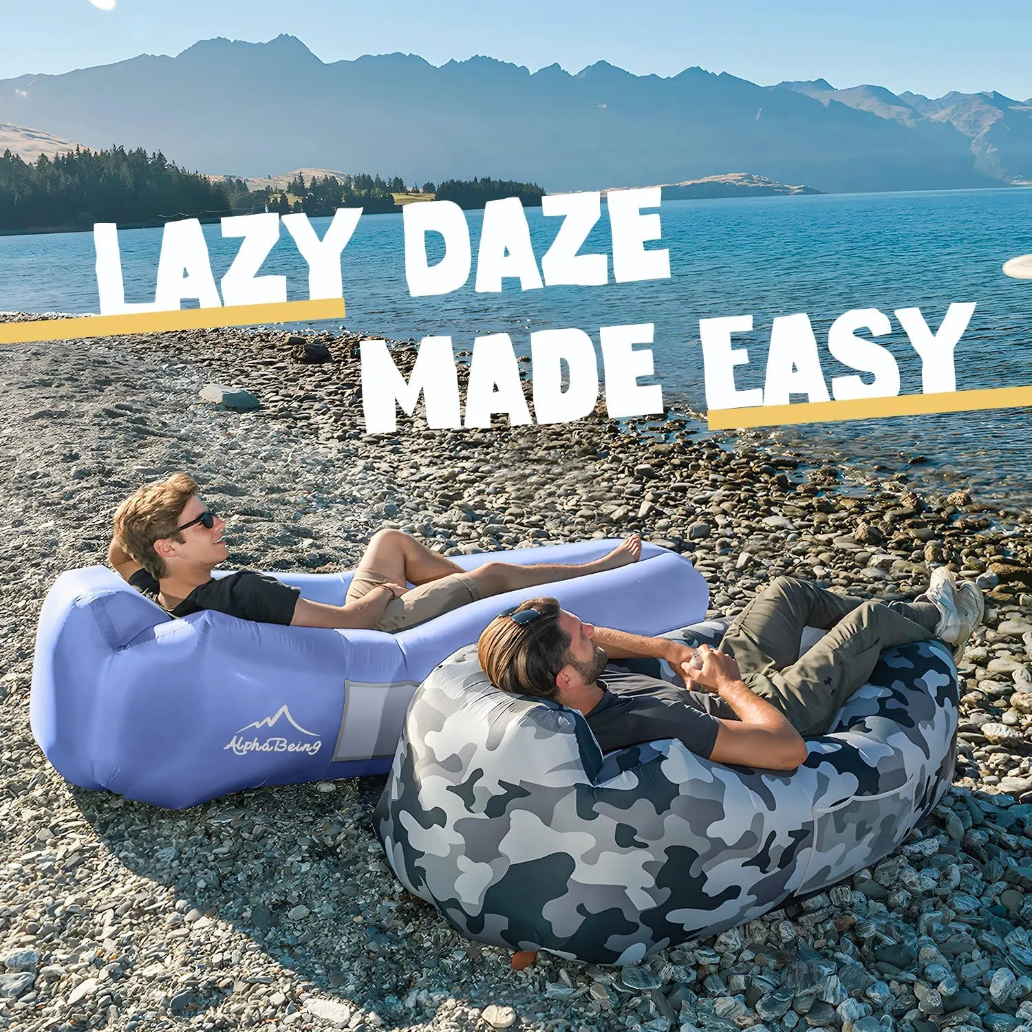 AlphaBeing Inflatable Lounger Beach Chair Accessories, Air Sofa Hammock Inflatable Couch for Camping Backyard Lakeside with Compression Sacks, Ideal Outdoor Gifts for Adults