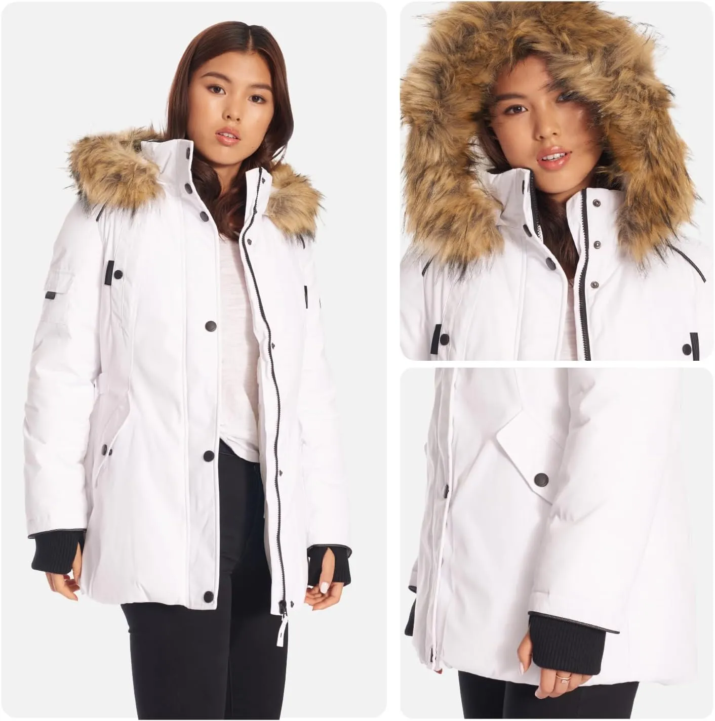 ALPINE NORTH Glacier Women’s Vegan Down Winter Coat with Faux Fur Hood - Parka Jacket for Women
