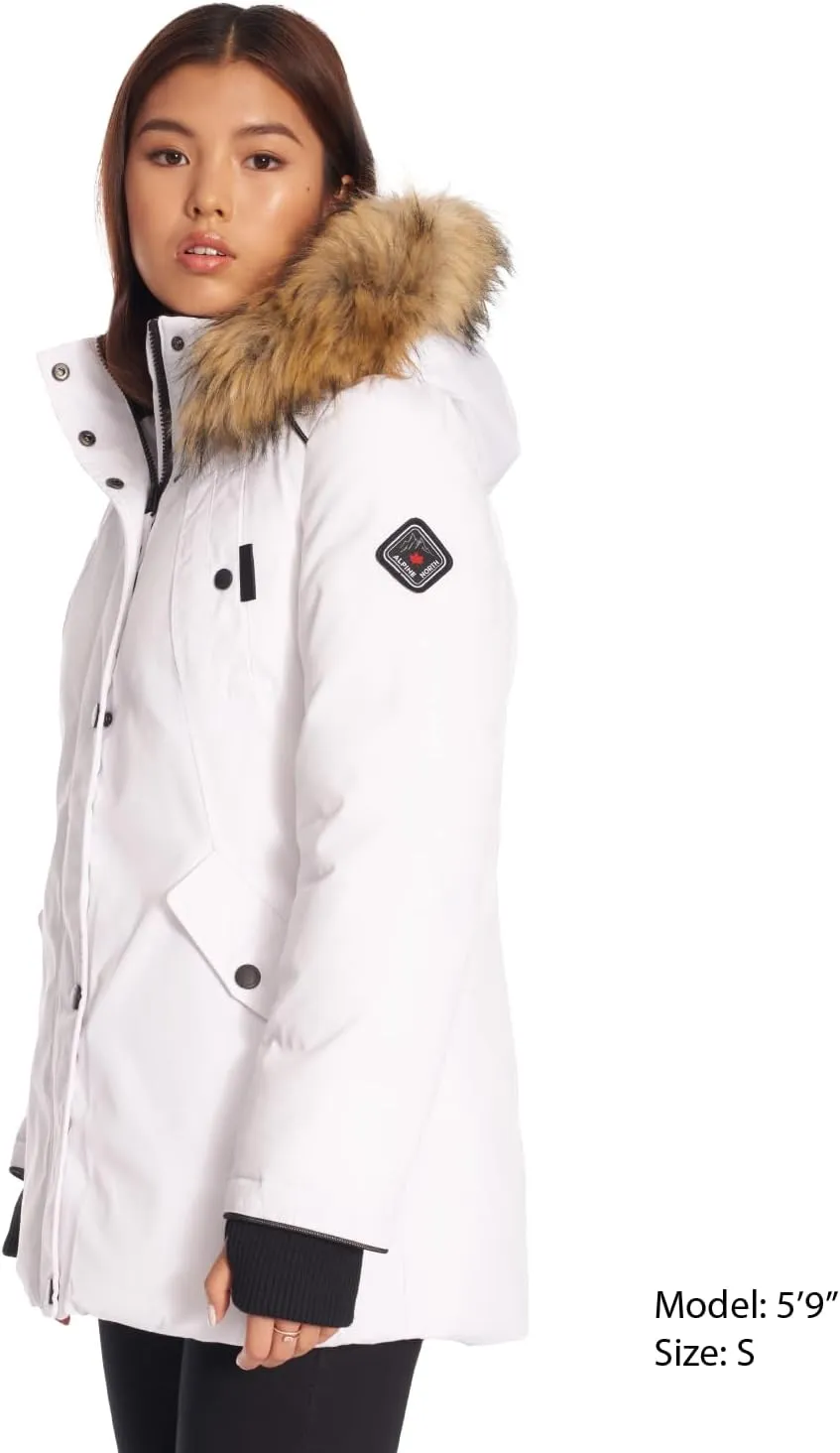 ALPINE NORTH Glacier Women’s Vegan Down Winter Coat with Faux Fur Hood - Parka Jacket for Women
