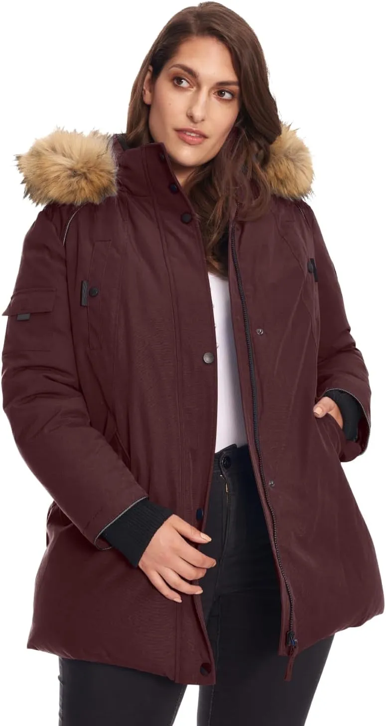 ALPINE NORTH Glacier Women’s Vegan Down Winter Coat with Faux Fur Hood - Parka Jacket for Women