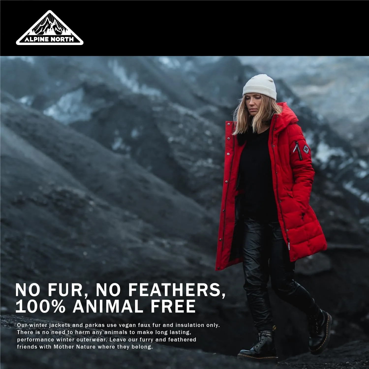 ALPINE NORTH Glacier Women’s Vegan Down Winter Coat with Faux Fur Hood - Parka Jacket for Women