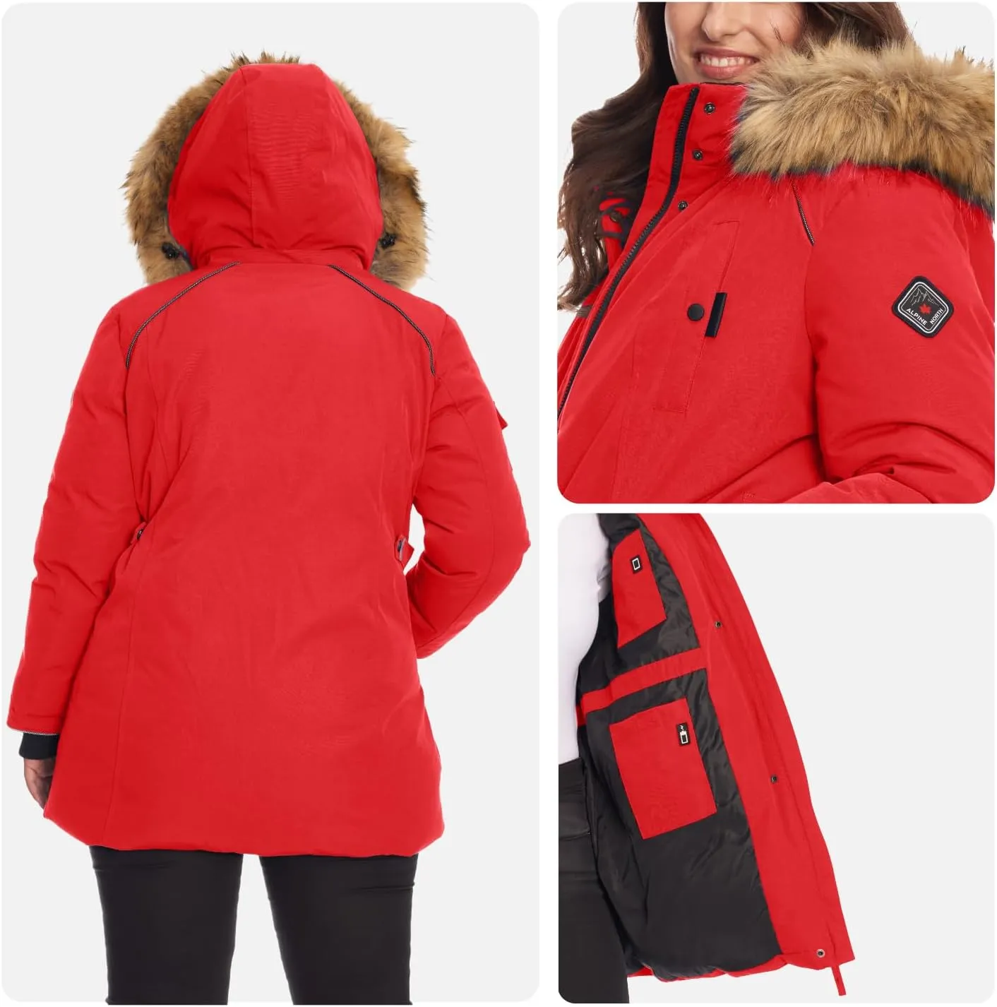ALPINE NORTH Glacier Women’s Vegan Down Winter Coat with Faux Fur Hood - Parka Jacket for Women